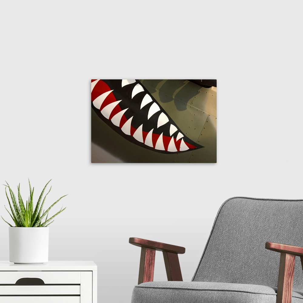A modern room featuring Teeth painted on aircraft