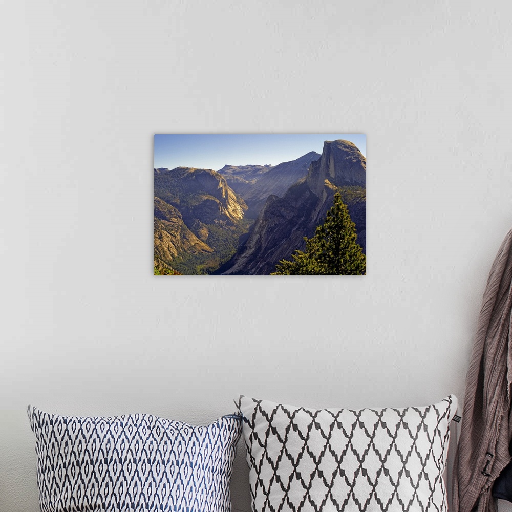 A bohemian room featuring View of Tenaya Canyon in middle and Half Dome to right at Yosemite national park, California.