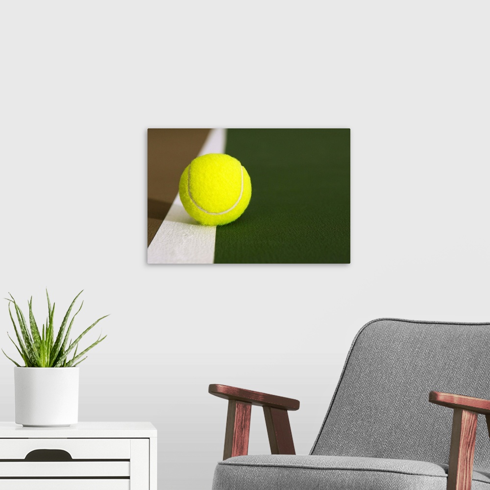 A modern room featuring Tennis Ball On White Boundary Stripe