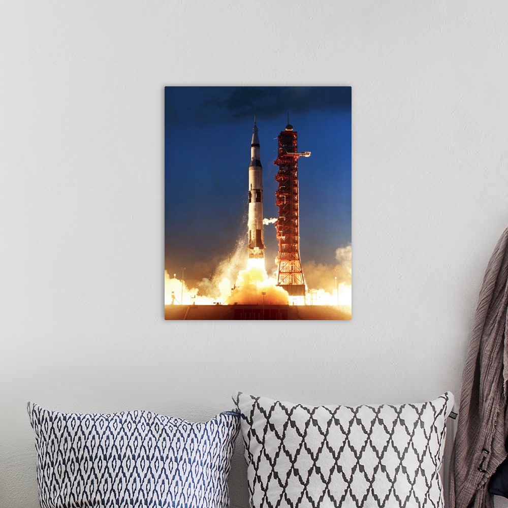 A bohemian room featuring A Saturn V is test-launched from Cape Canaveral.