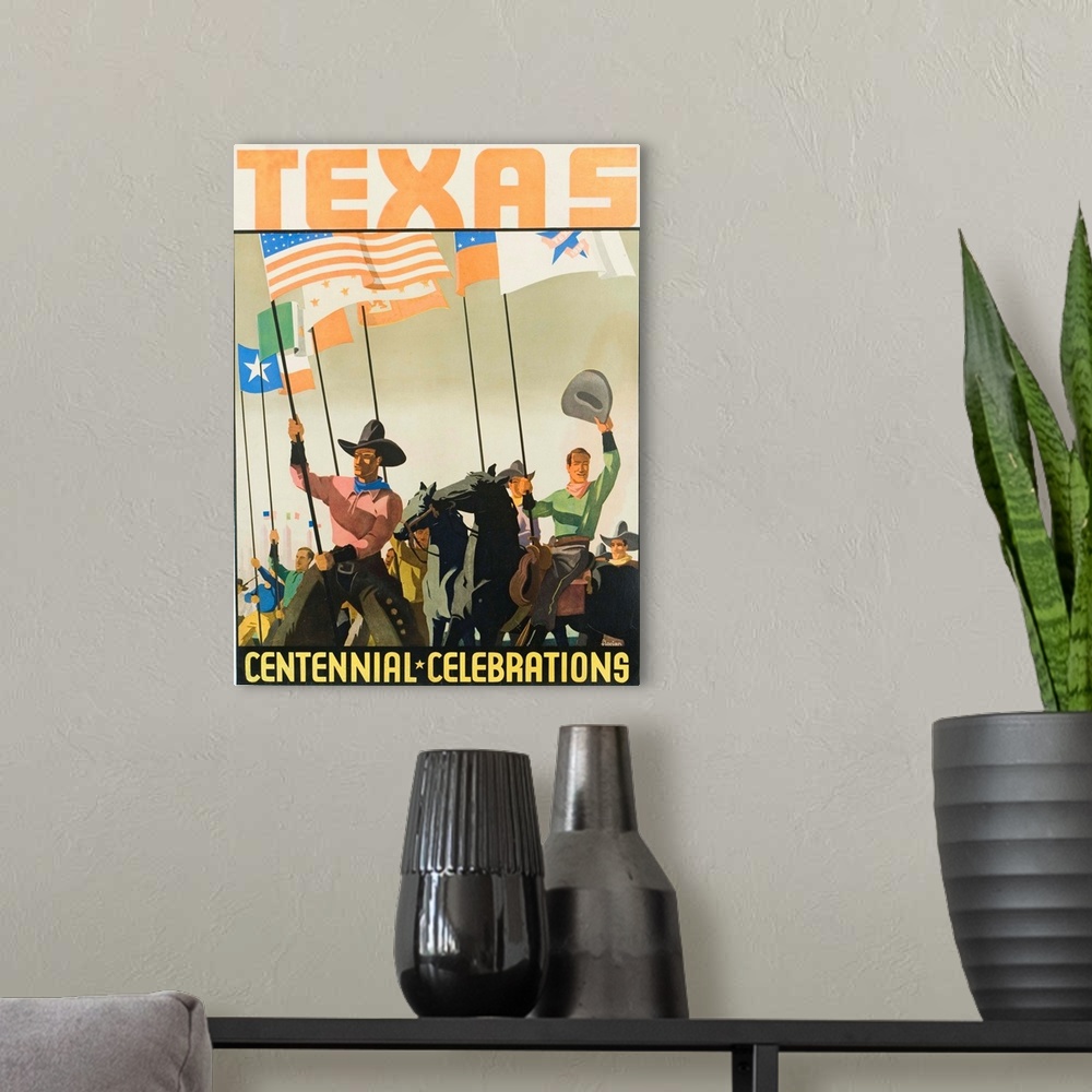 A modern room featuring Texas Centennial Celebrations Poster By Florian
