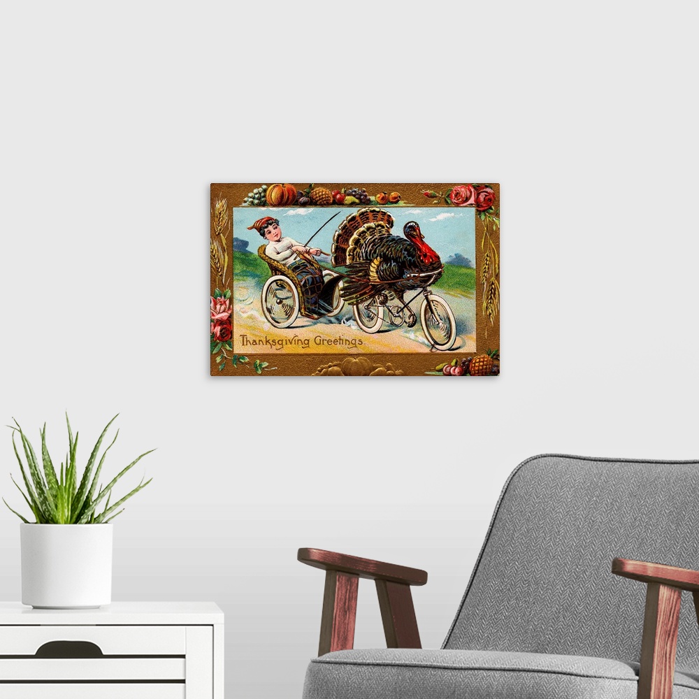 A modern room featuring Thanksgiving Greetings Postcard By Frances Brundage