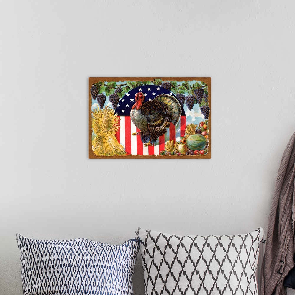 A bohemian room featuring Thanksgiving Postcard With Turkey And Stars And Stripes Motif