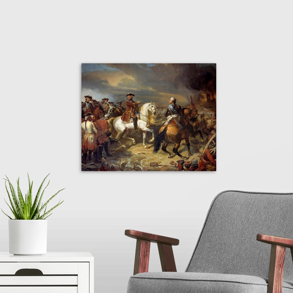 A modern room featuring The Battle of Lauffeld (or Lawfeld) won by the Marshal Maurice de Saxe, 27 July 1747. Victory of ...