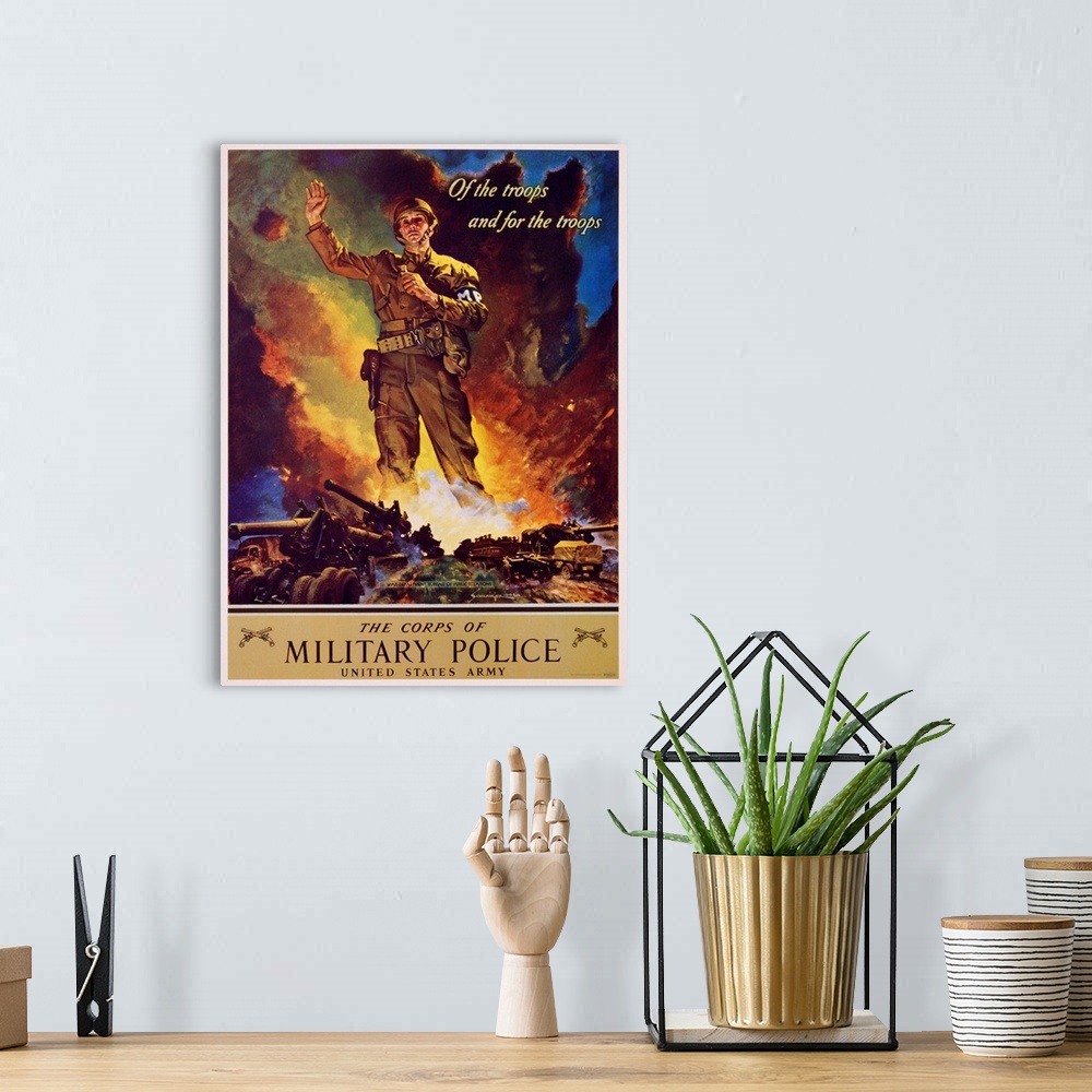 A bohemian room featuring The Corps Of Military Police Recruitment Poster By Jes Schlaikjer