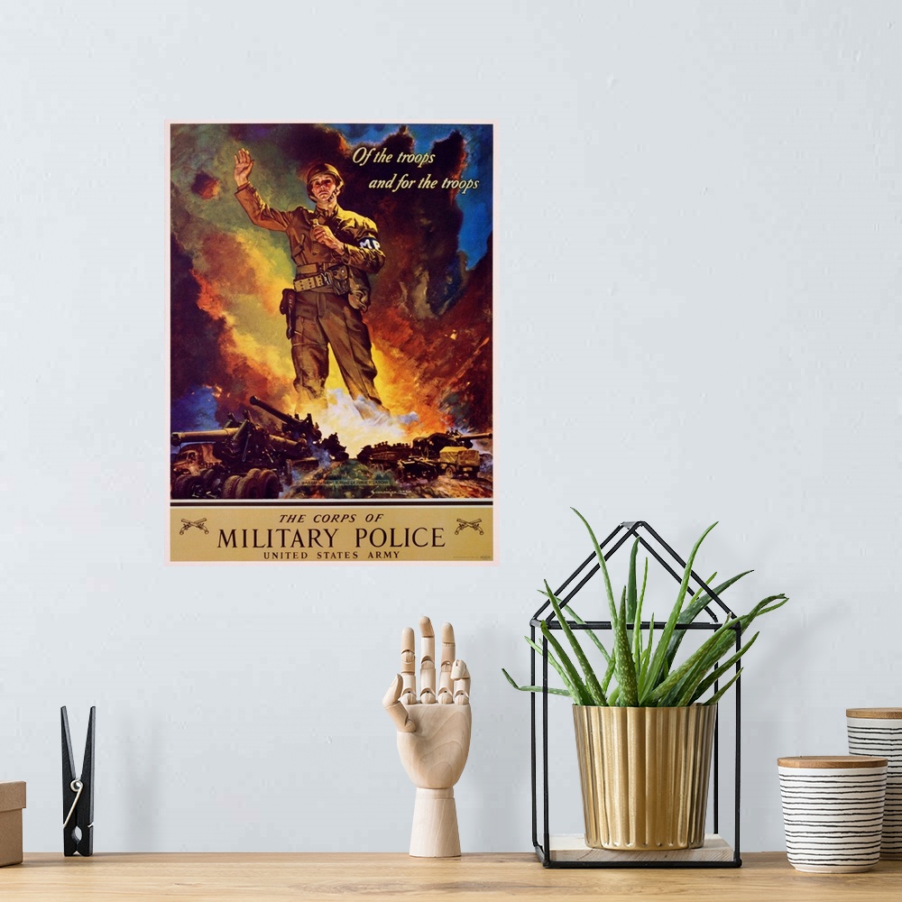 A bohemian room featuring The Corps Of Military Police Recruitment Poster By Jes Schlaikjer