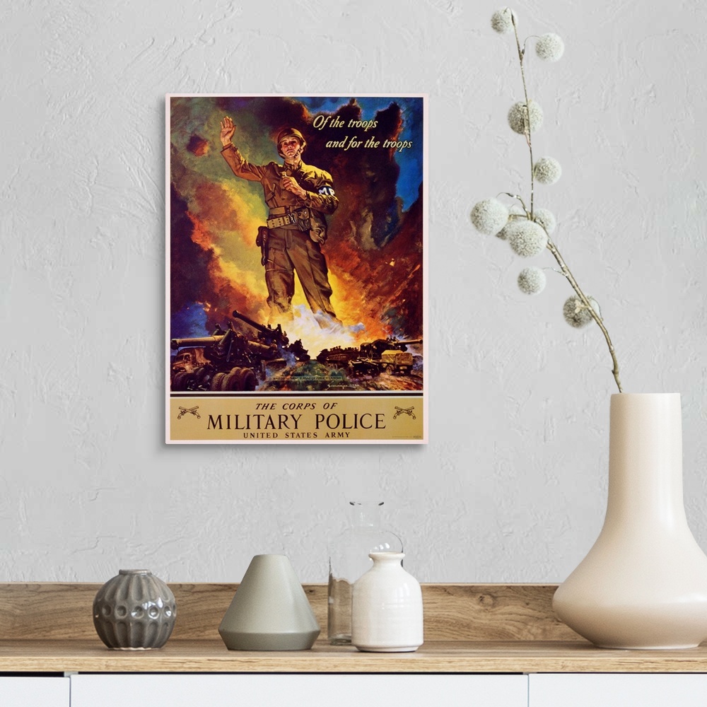 A farmhouse room featuring The Corps Of Military Police Recruitment Poster By Jes Schlaikjer