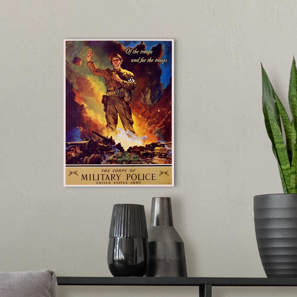 A modern room featuring The Corps Of Military Police Recruitment Poster By Jes Schlaikjer