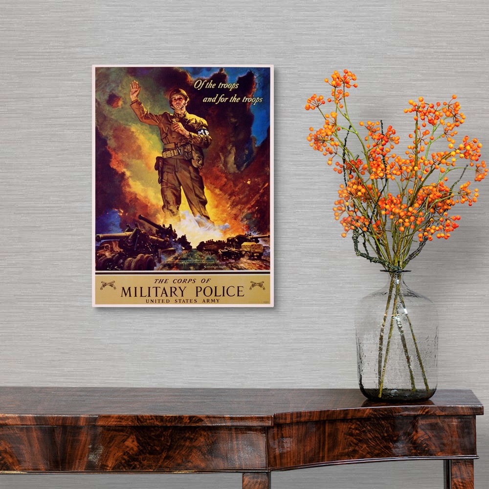 A traditional room featuring The Corps Of Military Police Recruitment Poster By Jes Schlaikjer