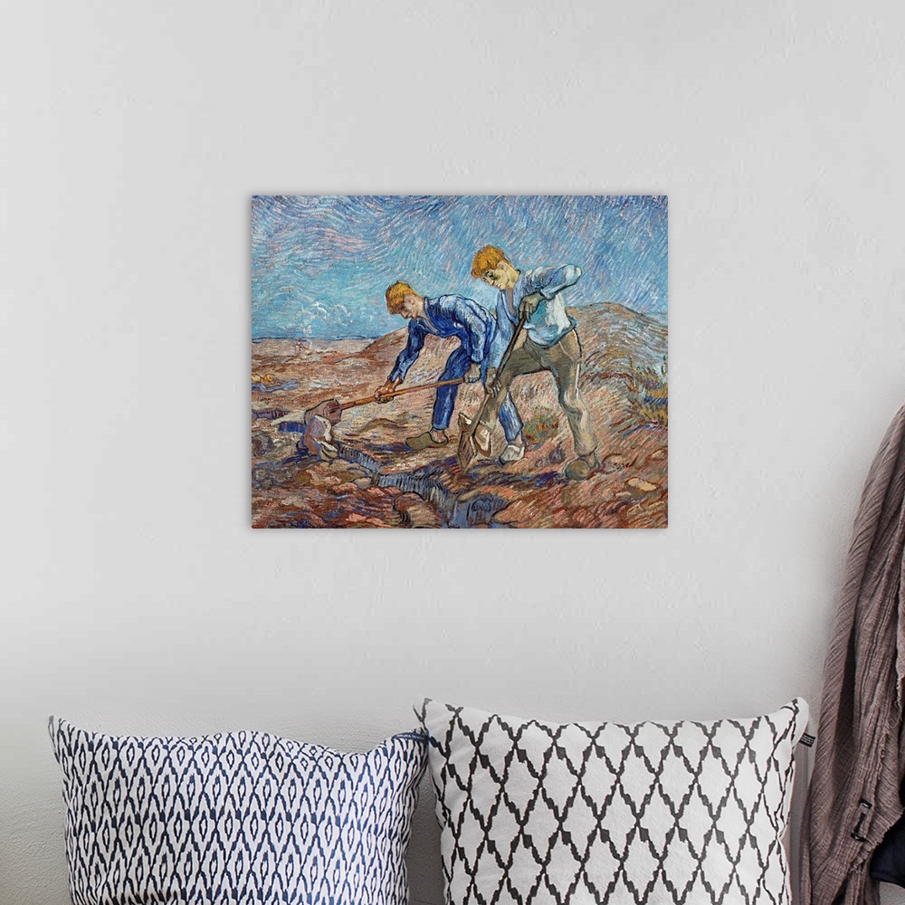 A bohemian room featuring The Diggers By Vincent Van Gogh