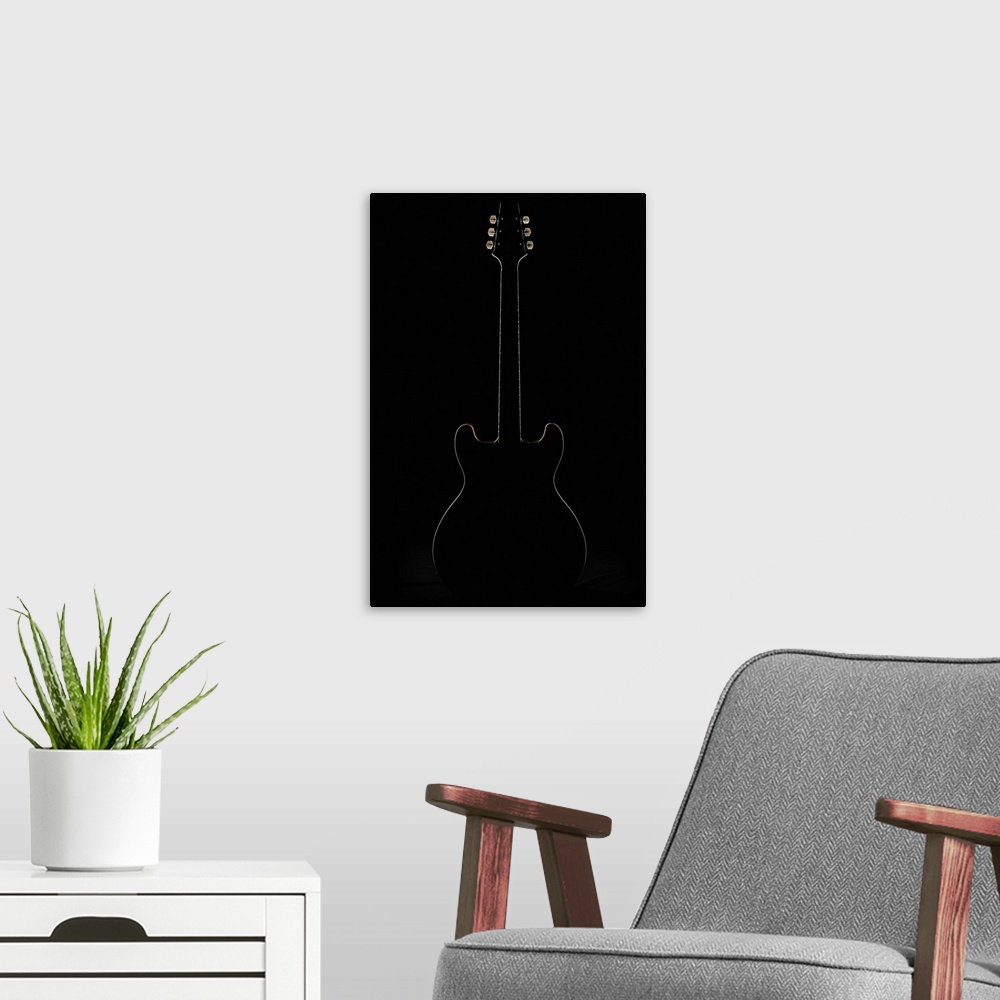 A modern room featuring the electric guitar