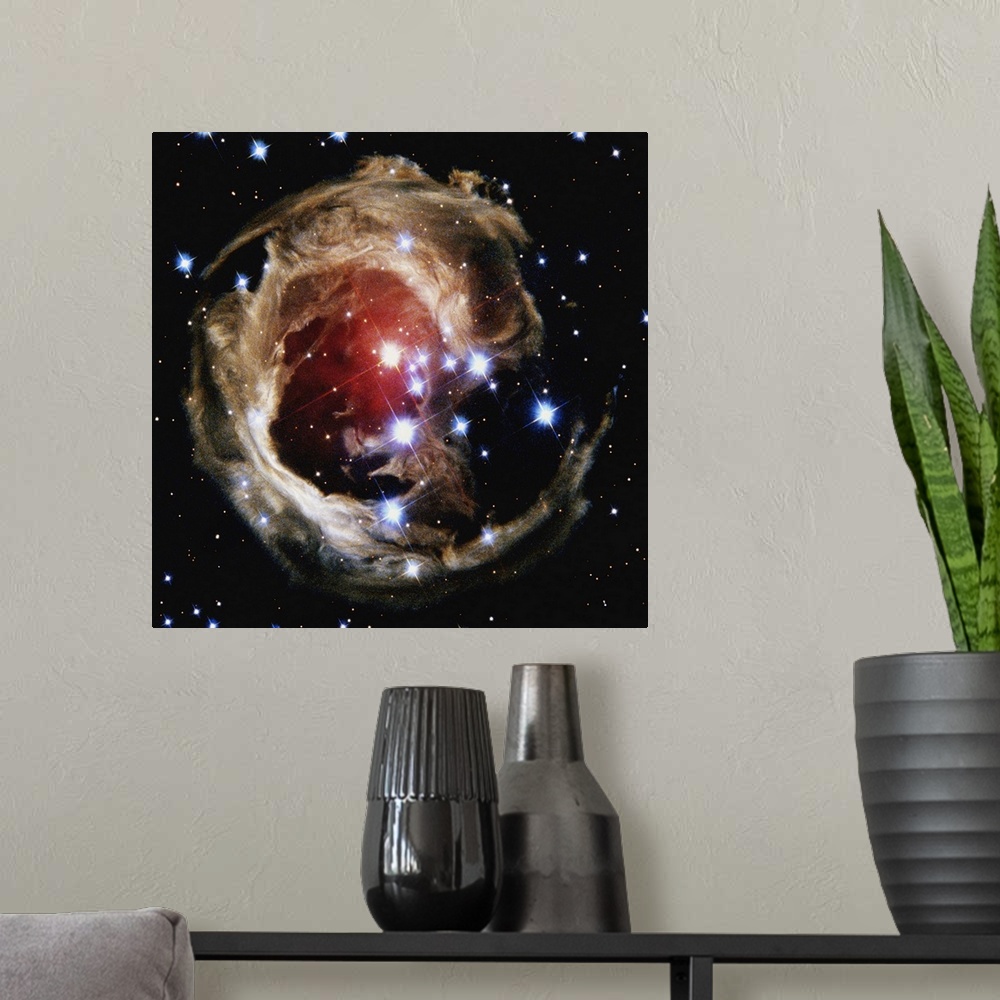 A modern room featuring The flashes of light visible in front of V838 Monocerotis are caused by light echo.