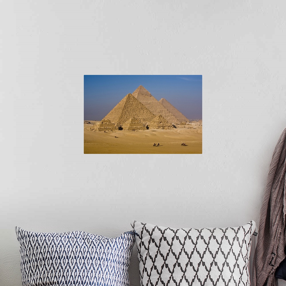 A bohemian room featuring The Great Pyramids of Giza, Egypt. This is the most well-known archeological landmark in the world.