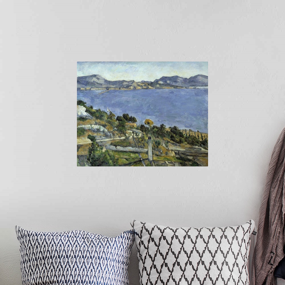 A bohemian room featuring The Gulf of Marseille seen from L'Estaque. Painting by Paul Cezanne (1839-1906), 1878. Orsay Muse...