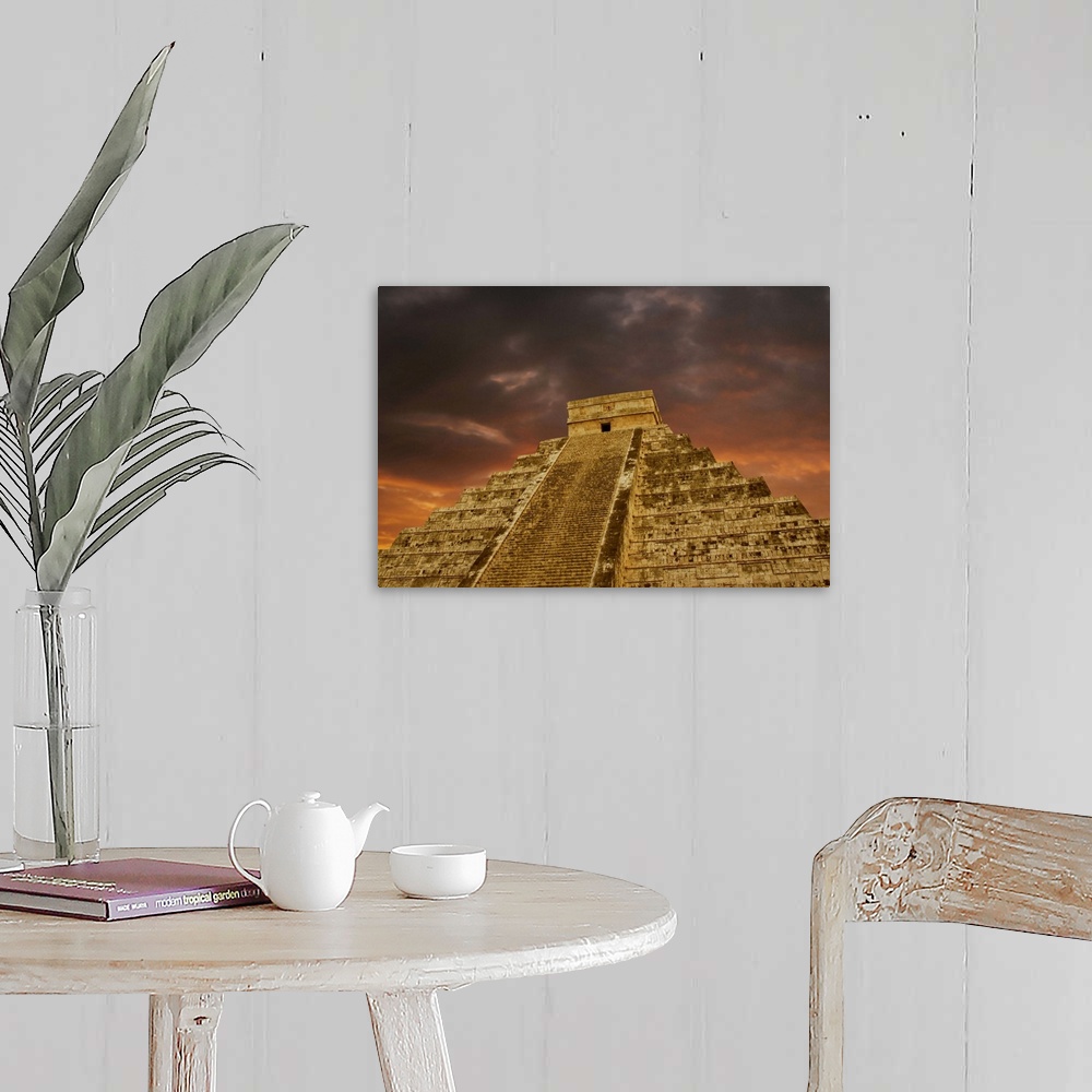 A farmhouse room featuring The Mayan monument of Chichen Itza Pyramid