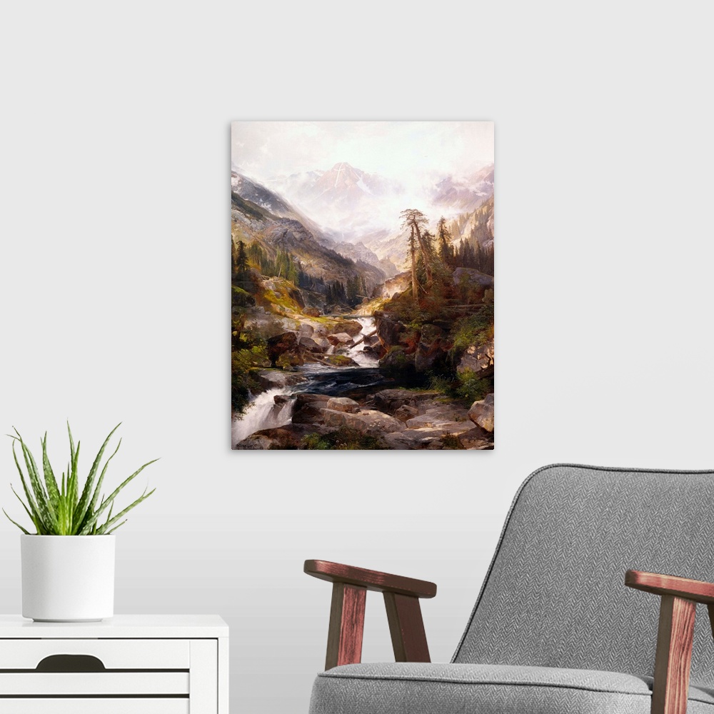 A modern room featuring The Mountain Of The Holy Cross By Thomas Moran