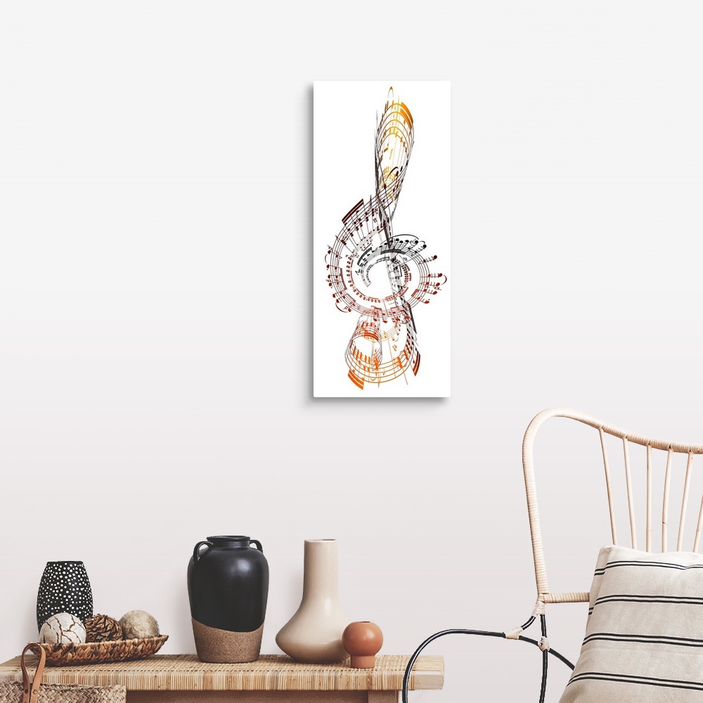 A farmhouse room featuring Abstract image of a big musical note made up of musical notes.