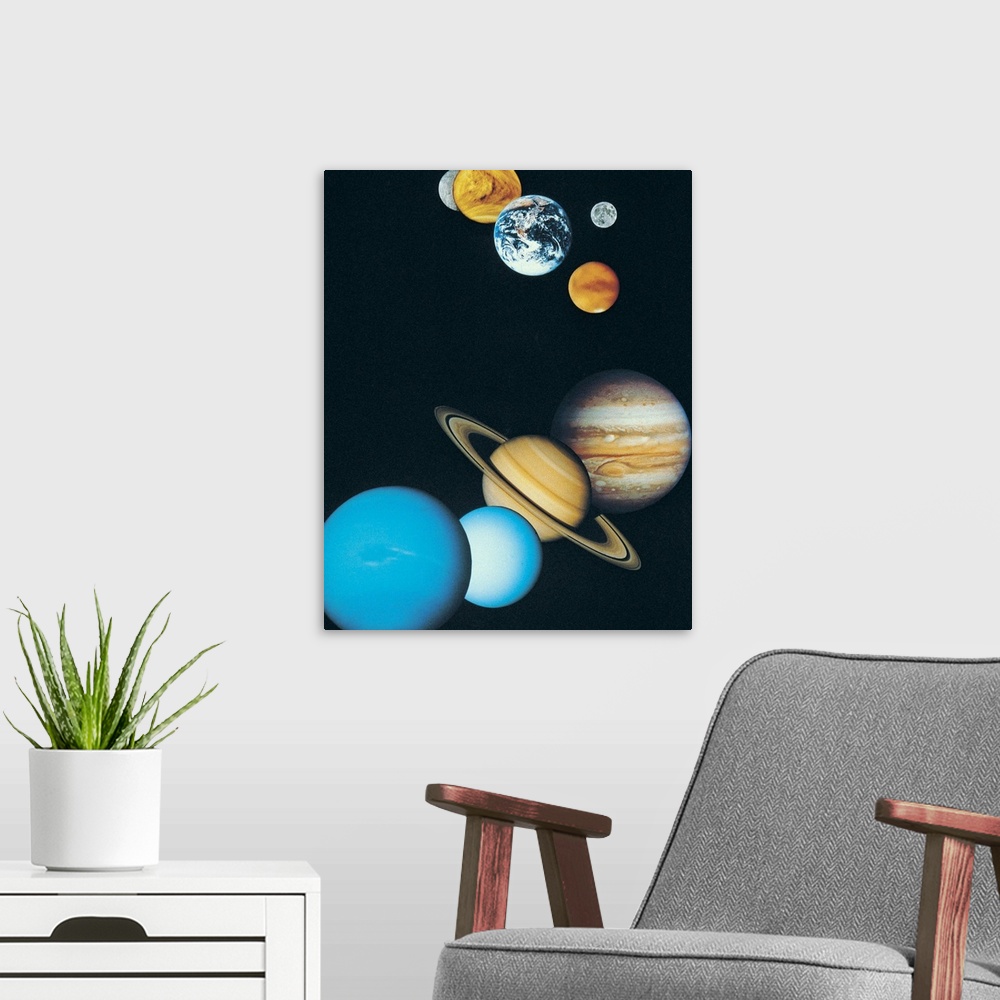 A modern room featuring The Planets, excluding Pluto
