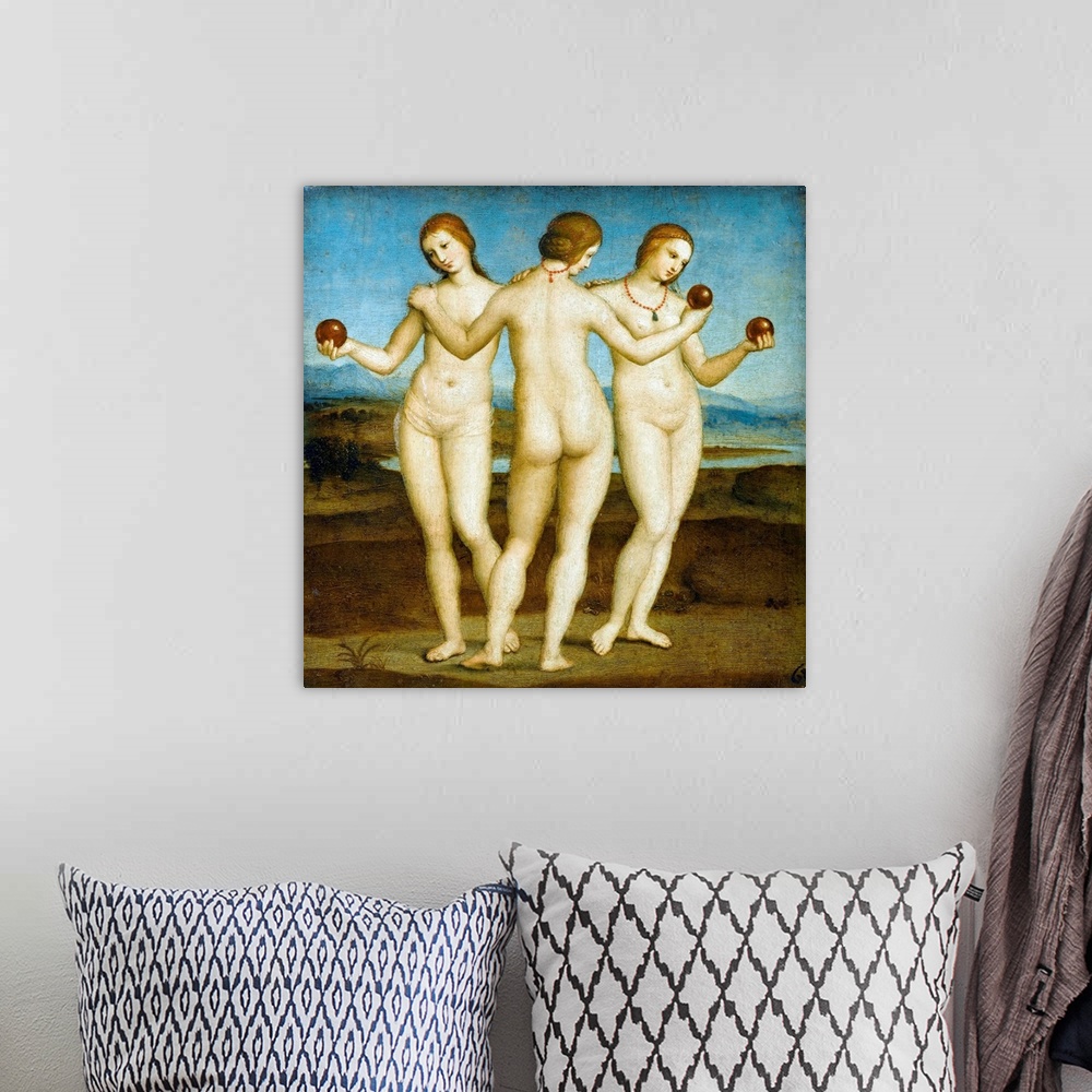 A bohemian room featuring The Three Graces By Raphael