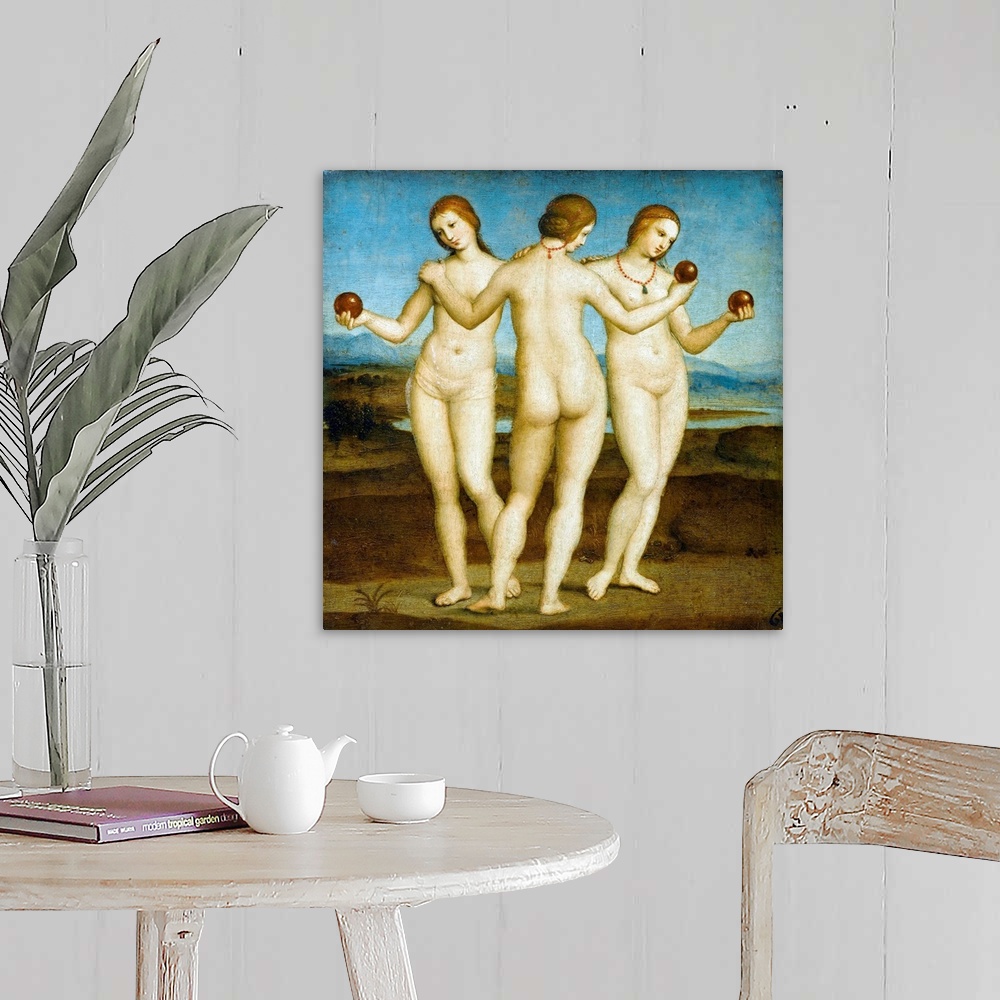 A farmhouse room featuring The Three Graces By Raphael