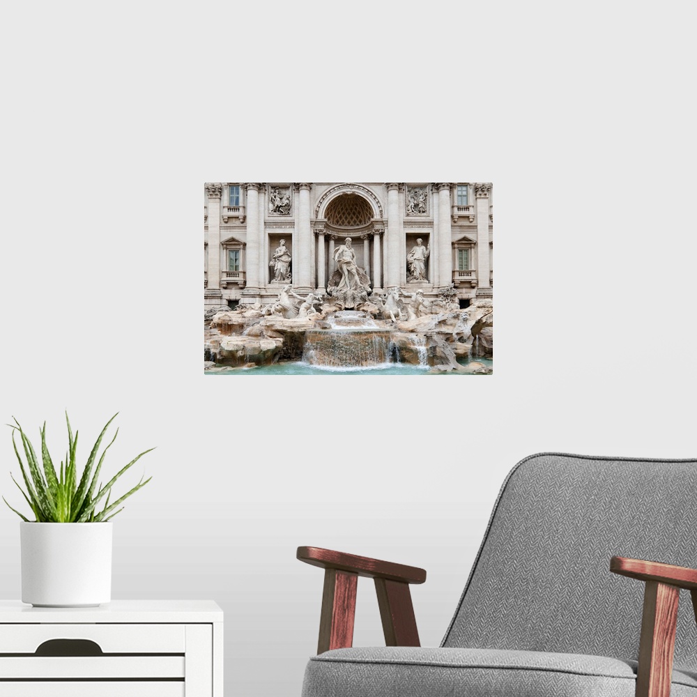 A modern room featuring The Trevi Fountain is a fountain in the Trevi rione in Rome, Italy. Standing 25.9 meters high and...