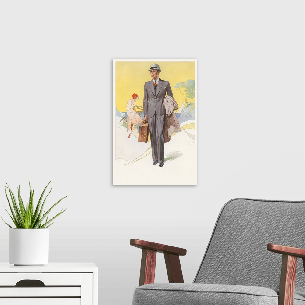A modern room featuring The Well-Dressed Traveling Man