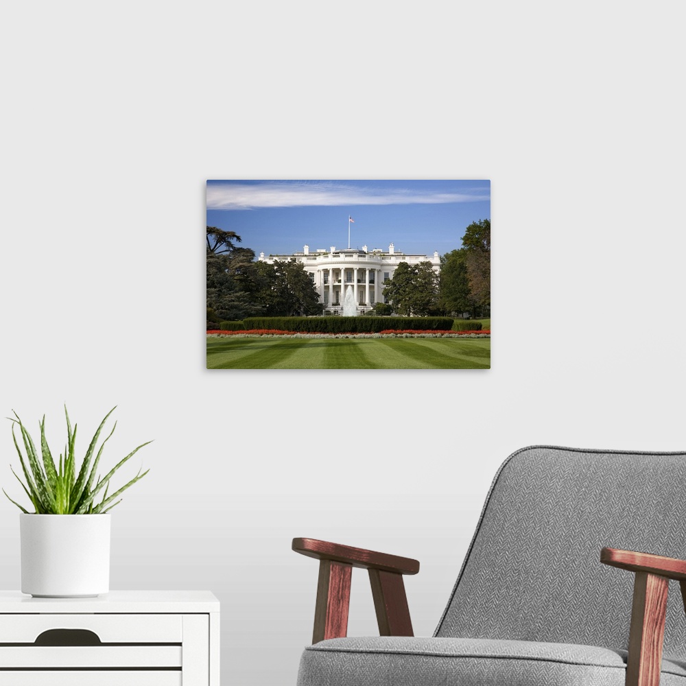 A modern room featuring The White House in Washington DC.