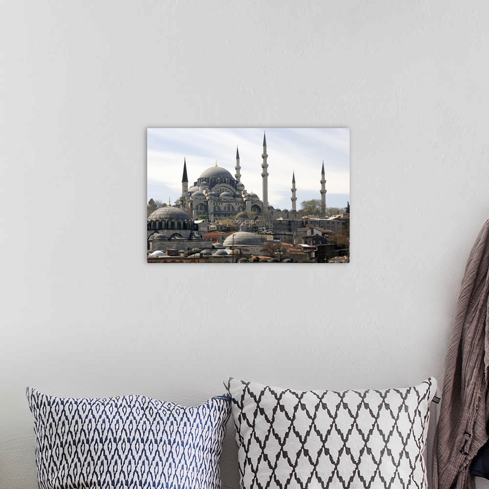 A bohemian room featuring The Yeni Mosque or New Mosque in Istanbul. It is an Ottoman imperial mosque located in the Eminon...