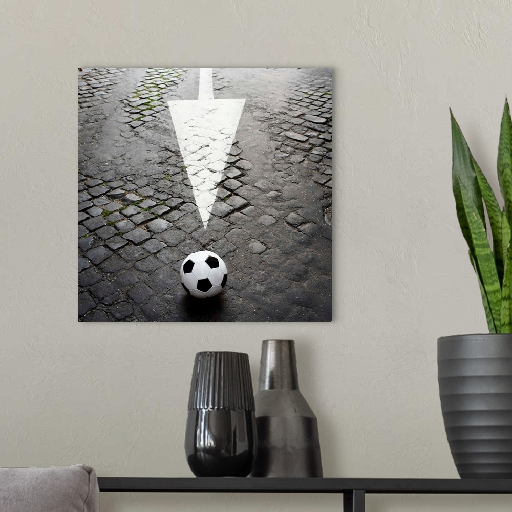A modern room featuring This Way To Soccer