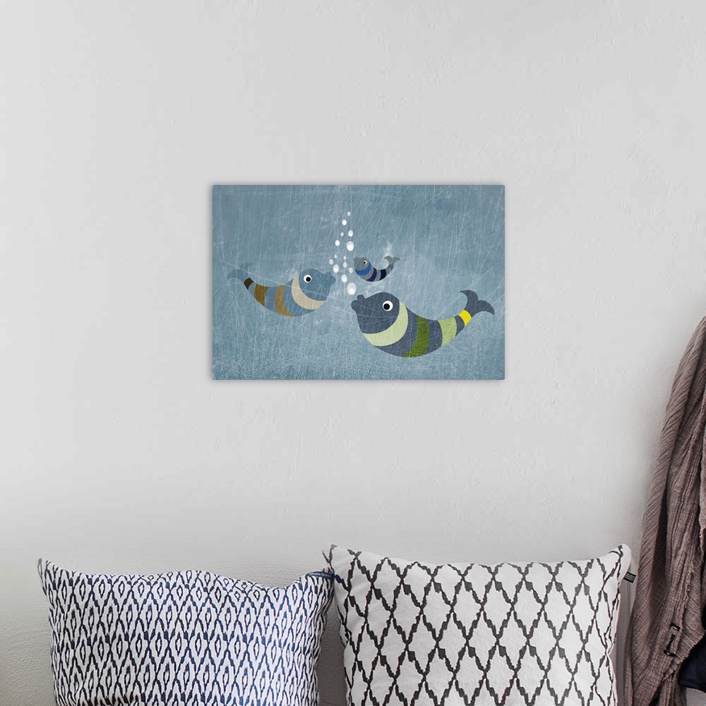 A bohemian room featuring Three fish in water