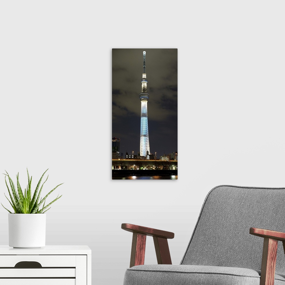 A modern room featuring Tokyo Sky Tree night view, Japan