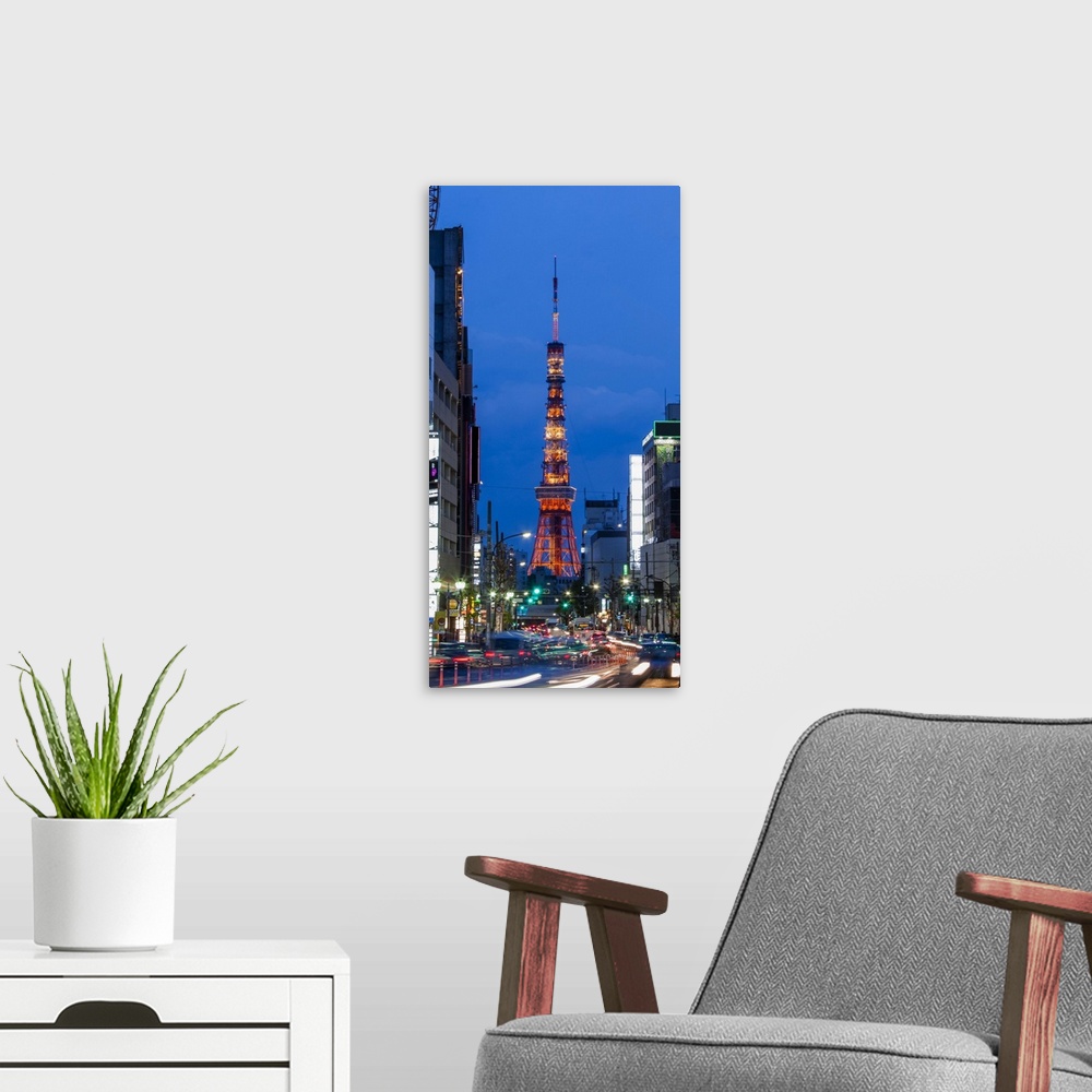 A modern room featuring A view of Tokyo Tower down Gaien Higashi Dori.