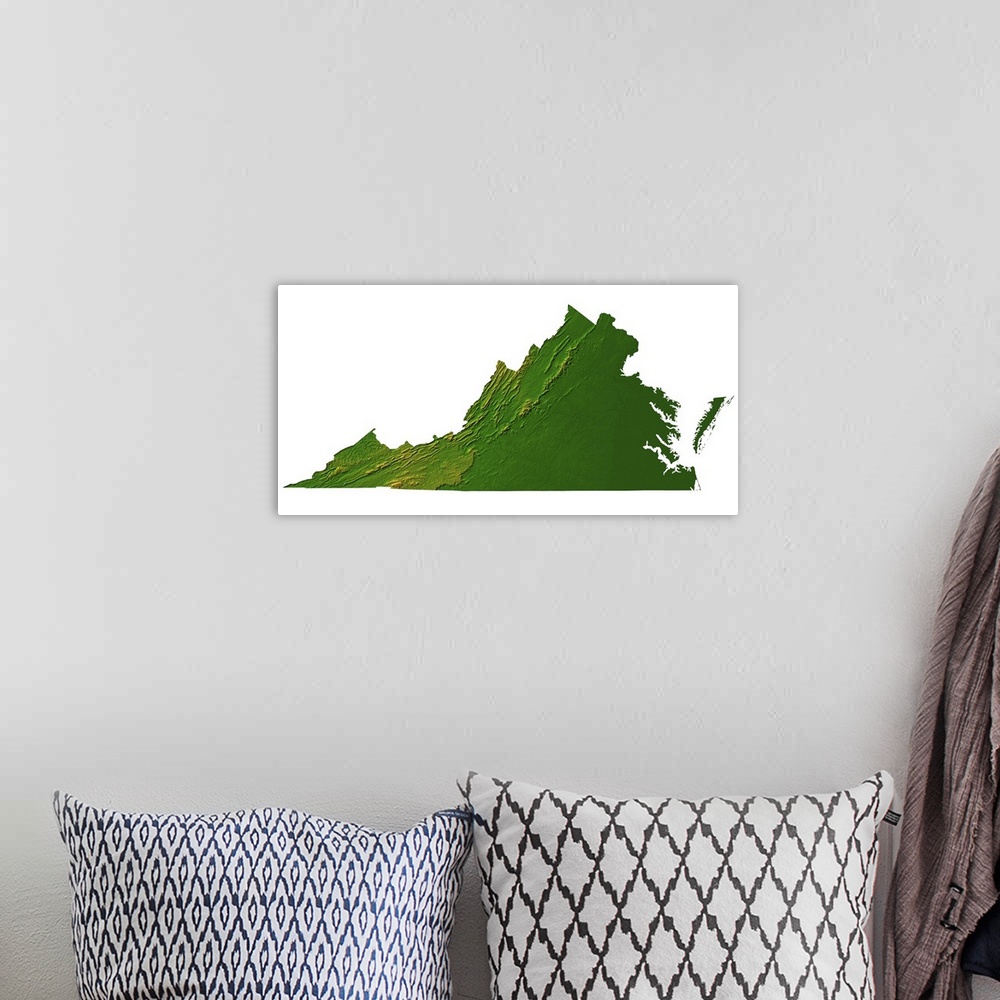 A bohemian room featuring Topographic map of Virginia
