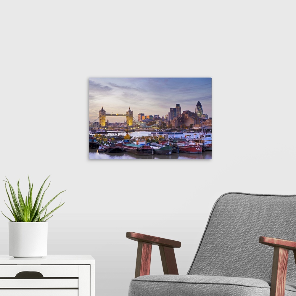 A modern room featuring England, London, City of London.River Thames, Tower Bridge, Tower 42, the Gherkin and Financial d...