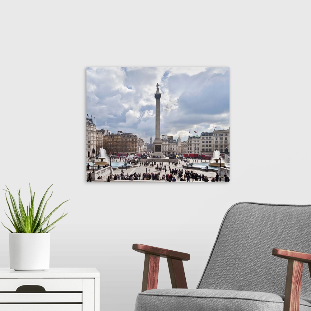 A modern room featuring Trafalgar Square a public space in central London, England.