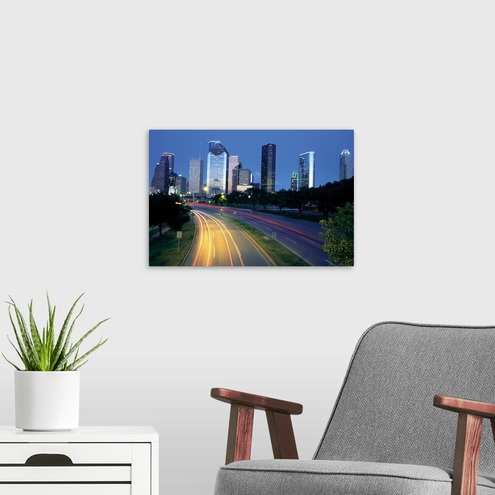 A modern room featuring Traffic on the road at night, Allen Parkway, Houston, Texas, USA