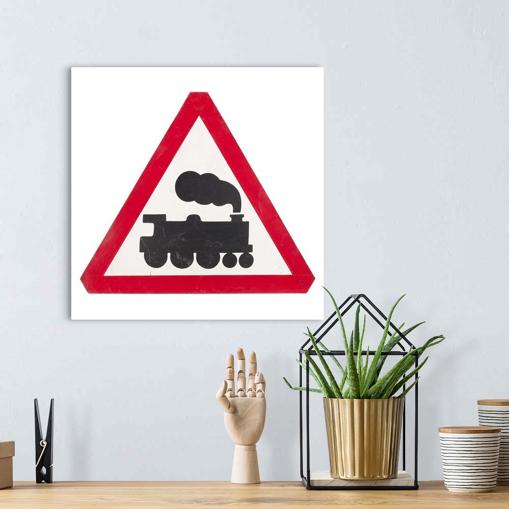 A bohemian room featuring train sign