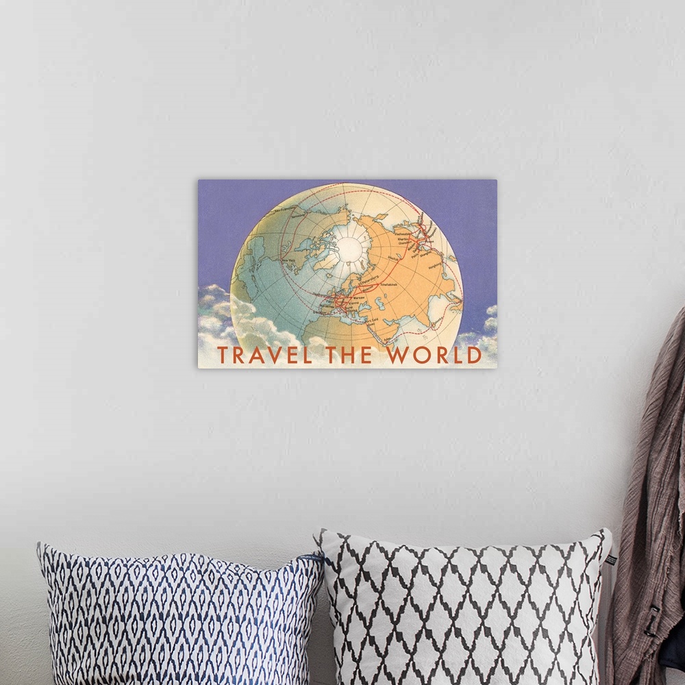 A bohemian room featuring Travel the World, Globe with Routes