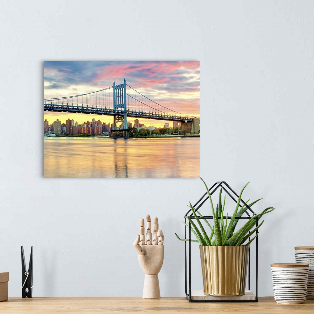 A bohemian room featuring Triboro Bridge (HDR) taken from Astoria Queens NYC and with Manhattan skyline in background.