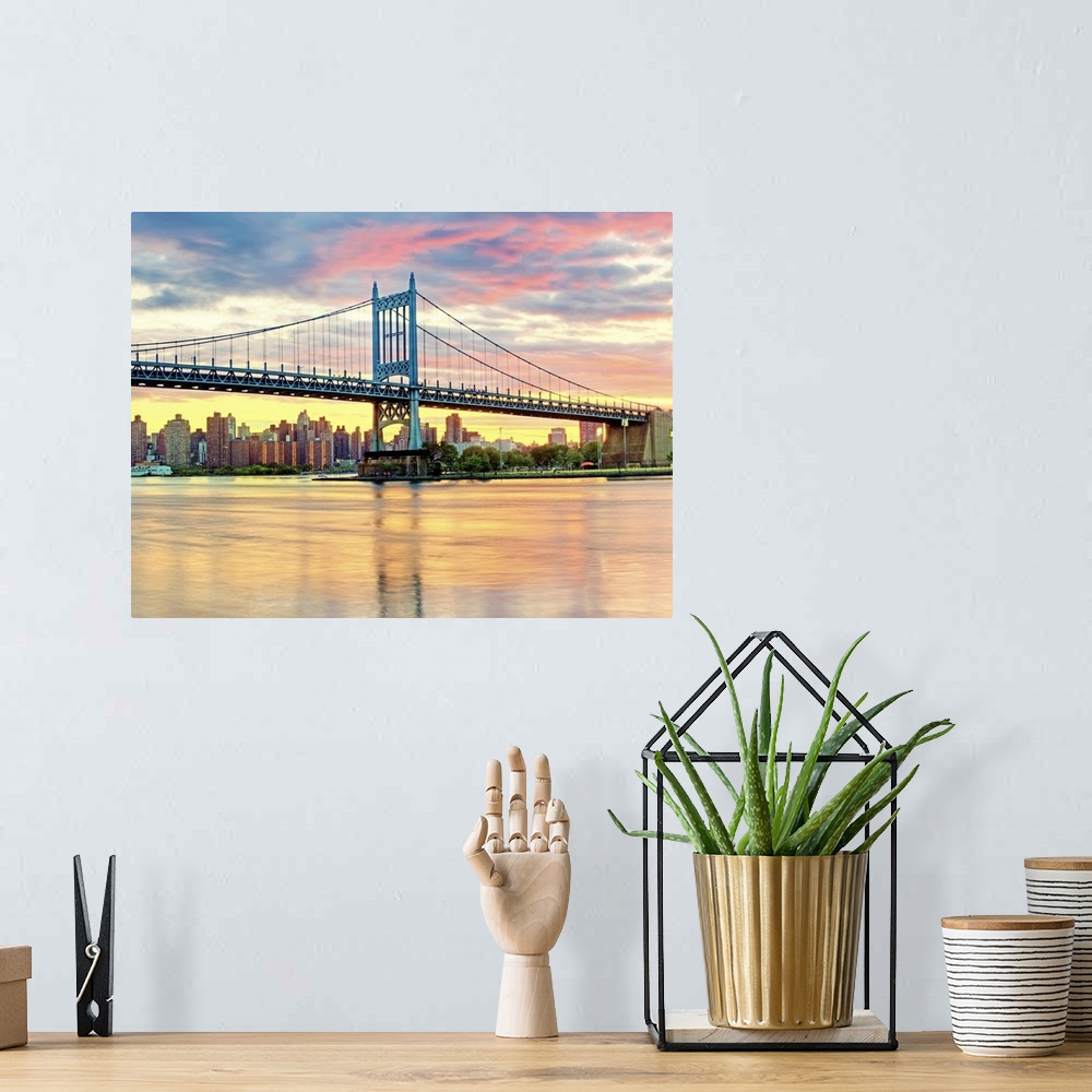 A bohemian room featuring Triboro Bridge (HDR) taken from Astoria Queens NYC and with Manhattan skyline in background.