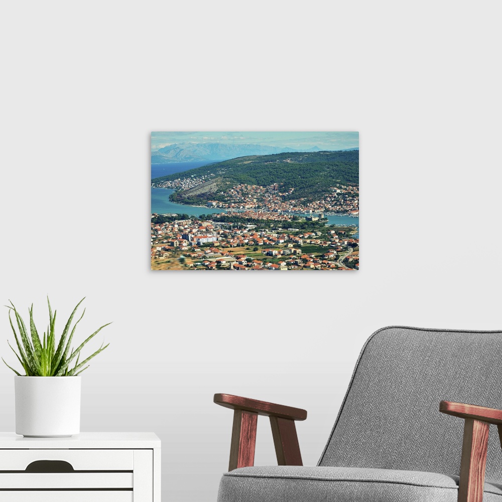 A modern room featuring View of Old Town and new districts of Trogir, Croatia