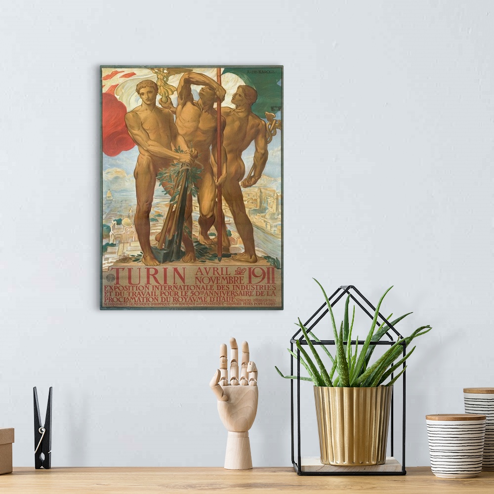 A bohemian room featuring Turin Poster By Adolfo De Karolis