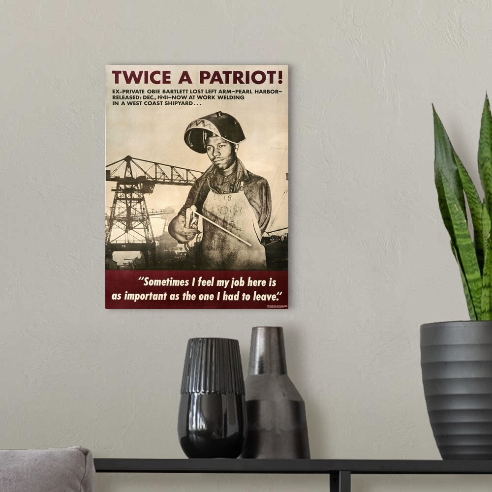 A modern room featuring 1943 --- Twice a Patriot! World War II Poster --- Image by .. K.J. Historical/CORBIS