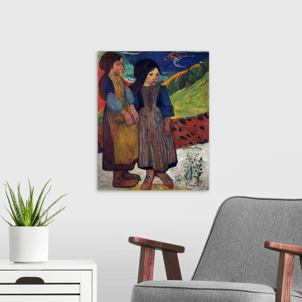 A modern room featuring Two Breton girls by the sea. Painting by Paul Gauguin (1848-1903) 1889. 0,92 X 0,73 m. National M...