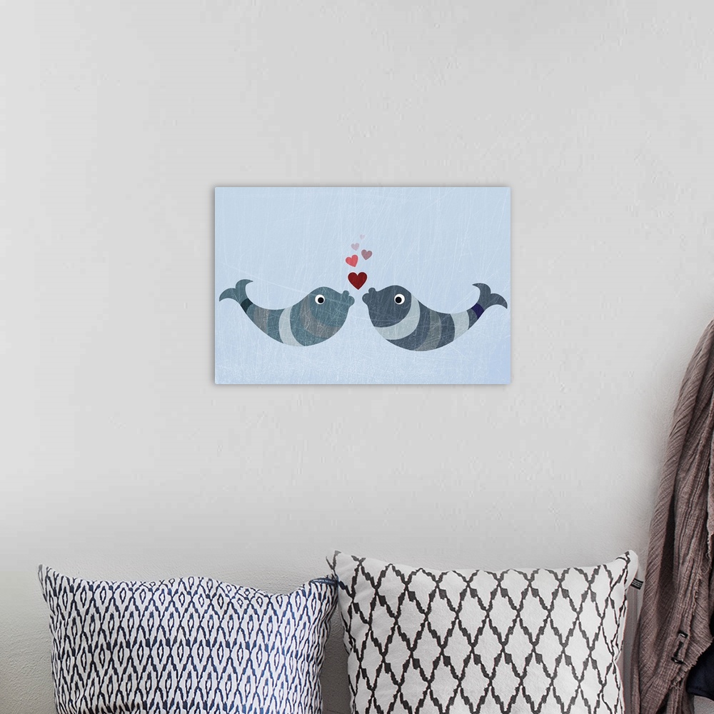 A bohemian room featuring Two fish kissing