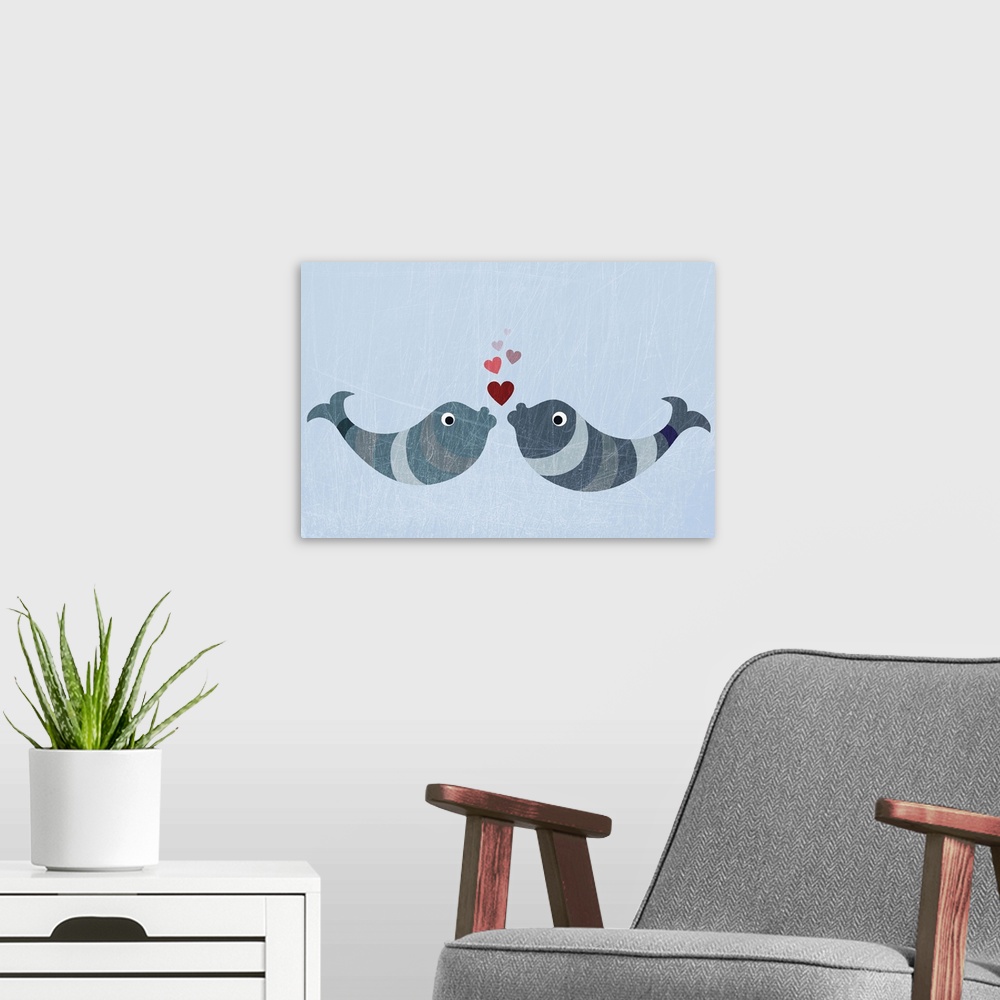 A modern room featuring Two fish kissing