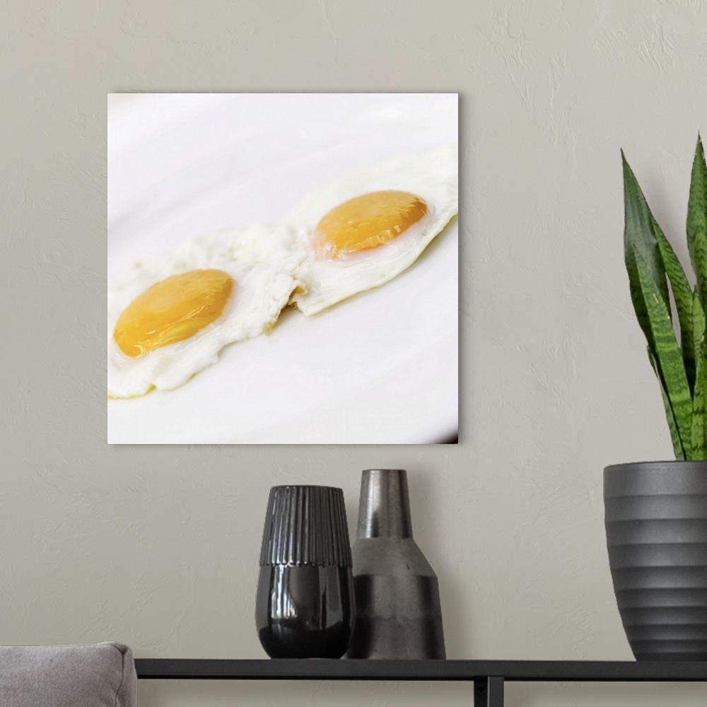 A modern room featuring Two fried eggs