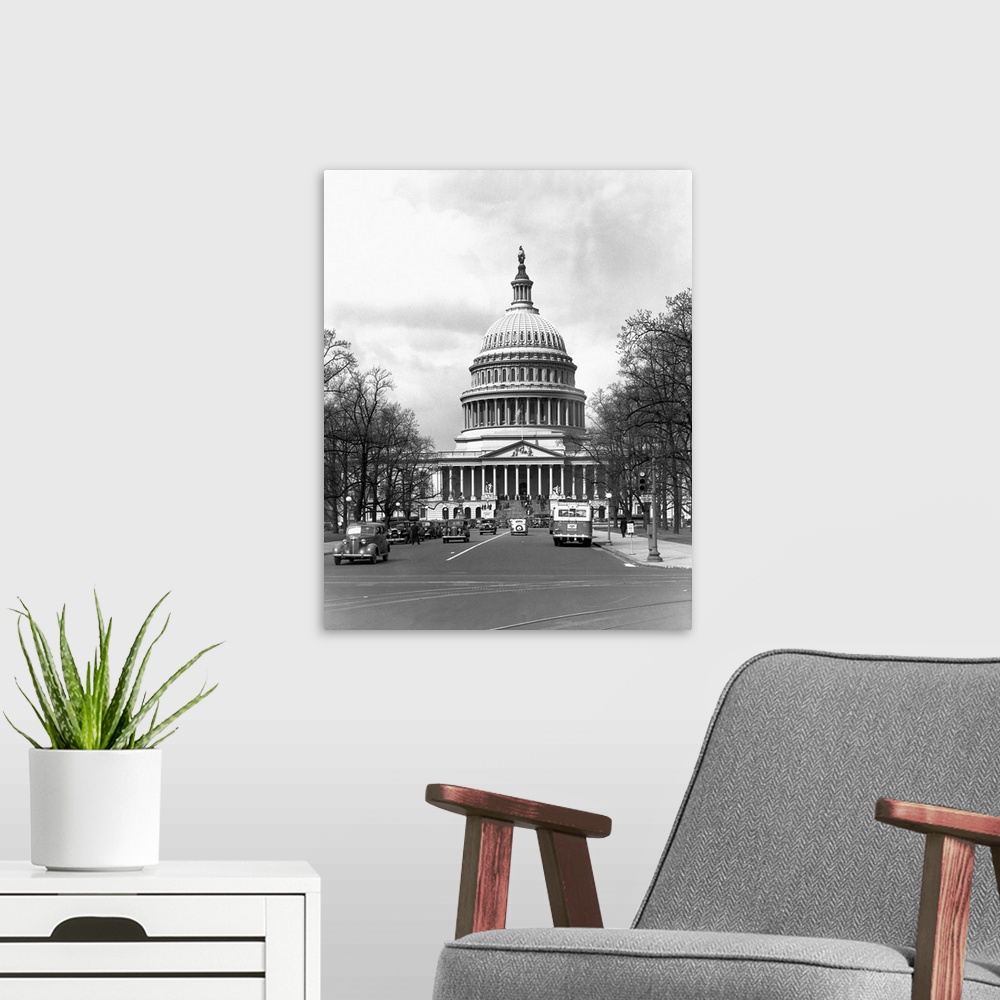 A modern room featuring U.S. Capitol Building