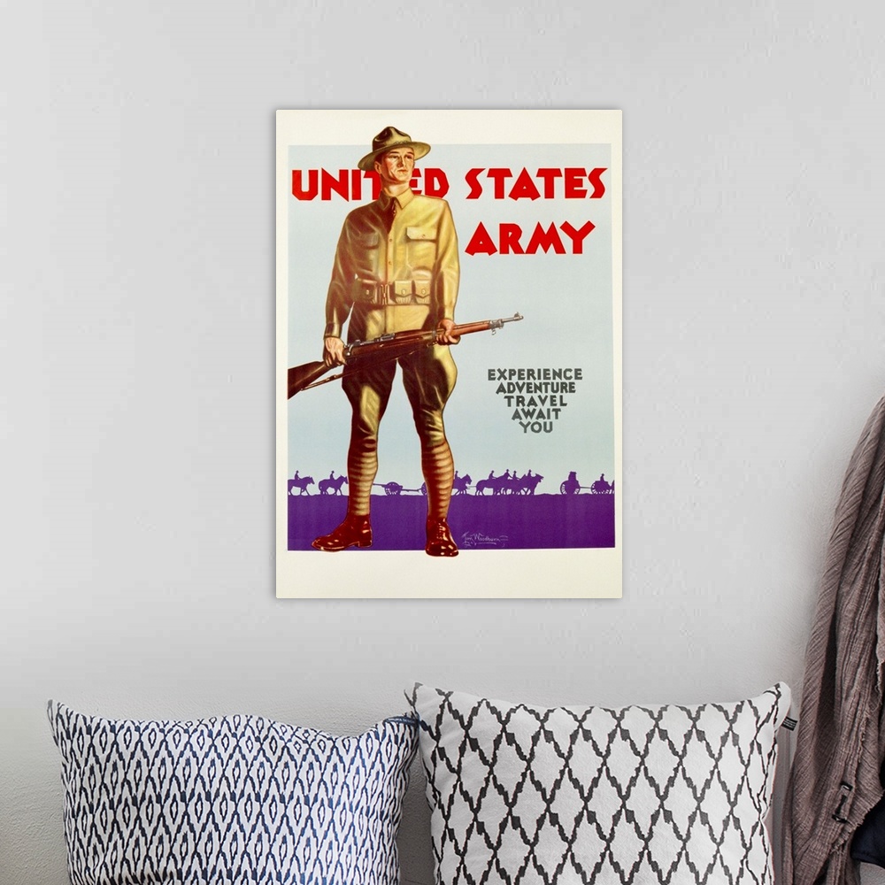 A bohemian room featuring United States Army Poster By Tom Woodburn
