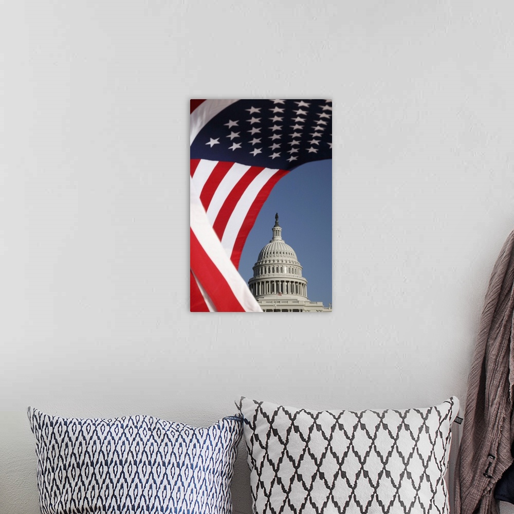A bohemian room featuring US Capitol with American flag